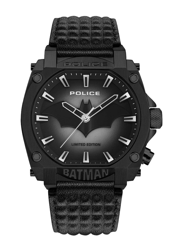 Police Analog X Batman Watch for Men with Leather Band, Water Resistant, PEWGD0022601, Black