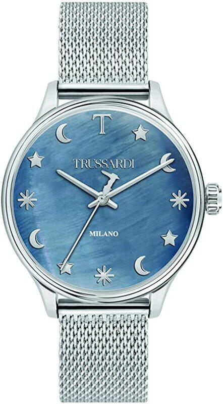

Trussardi Analog Watch for Women with Mesh Band, R2453130504, Silver-Blue