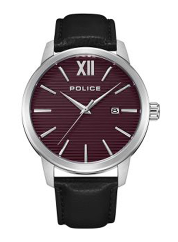 Police Bedum Analog Watch for Men with Leather Band, Water Resistant, PEWJB2228401, Black-Burgundy