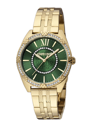 Roberto Cavalli Analog Watch for Women with Stainless Steel Band, Water Resistant, RC5L021M0075, Gold-Green