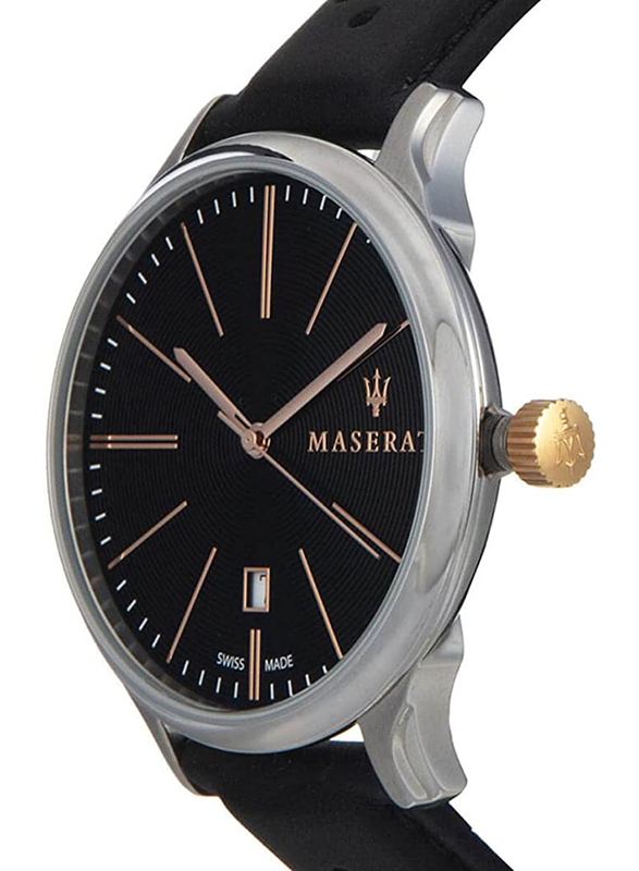 Maserati Attrazione Analog Watch for Men with Leather Band, Water Resistant, R8851126003, Black