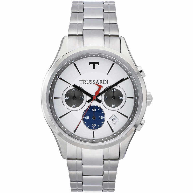 

Trussardi Analog Wrist Watch for Men with Stainless Steel Band, Water Resistant and Chronograph, R2473612002, Silver-White