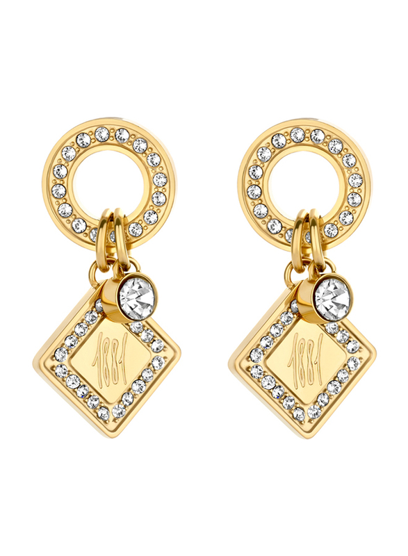 Cerruti 1881 Stainless Steel Charmu Drop Earring for Women, with Crystal, CIJLE0000302, Gold