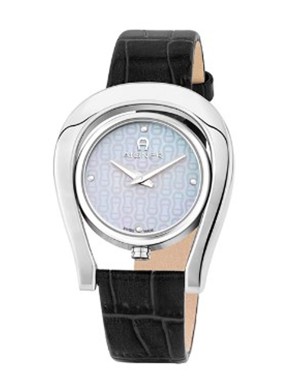 Aigner Analog Watch for Women with Leather Band, Water Resistant, M A146201, Black-White