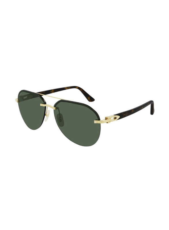 Cartier Half Rim Aviator Black Sunglasses for Unisex, Green Lens, CT0275S, 002 61-14