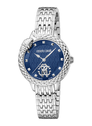 Roberto Cavalli Analog Watch for Women with Stainless Steel Band, Water Resistant, RV1L178M0051, Silver-Blue