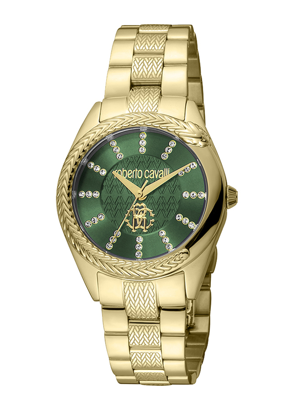 Roberto Cavalli Analog Watch for Women with Stainless Steel Band, Water Resistant, RC5L038M0065, Gold-Green