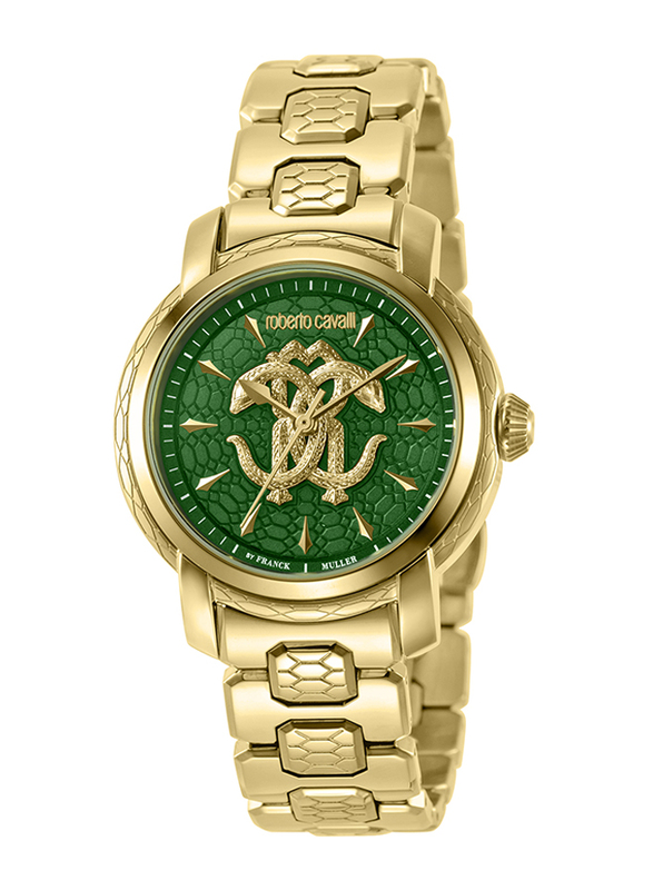 Roberto Cavalli Analog Watch for Women with Stainless Steel Band, Water Resistant, RV1L167M0061, Gold-Green