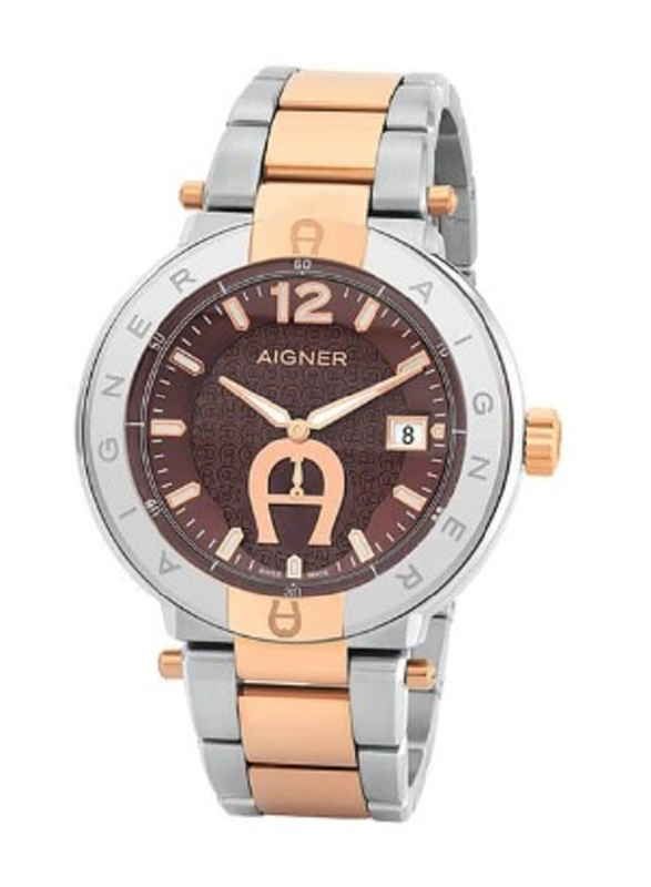Aigner Analog Watch for Women with Stainless Steel Band, Water Resistant, M A106206, Burgundy-Rose Gold/Silver