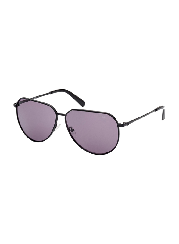 Guess Full-Rim Pilot Shiny Black Sunglasses Unisex, Violet Lens, Gu00089/s 01y, 62/12/145