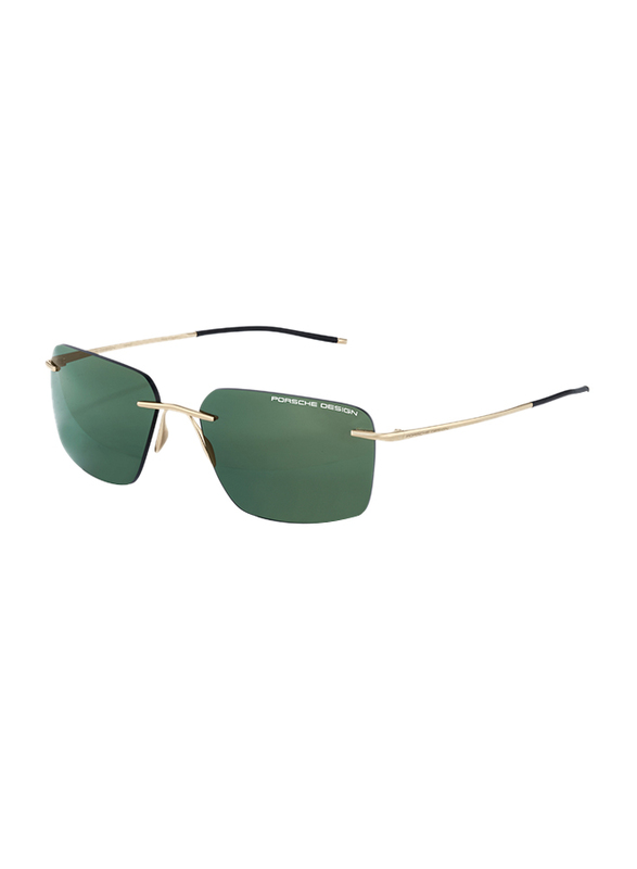 Porsche Design Rimless Square Gold Sunglasses for Men, Green Lens, P8923 B, 62/18
