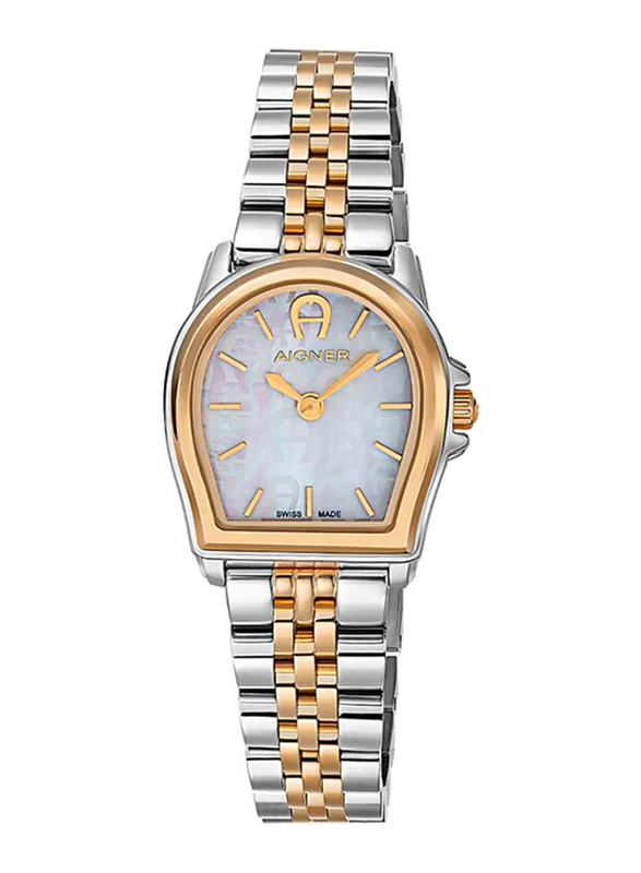 Aigner Verona Wrist Watch for Women with Stainless Steel Band, Water Resistant, ARWLG4810004, Silver/Rose Gold-White