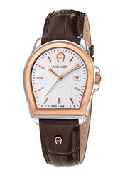 Aigner Verona Wrist Watch for Men with Leather Band, Water Resistant, ARWGA4810007, Brown-White