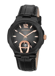 Aigner Taviano Analog Watch for Men with Leather Band, Water Resistant, A113126, Silver-Black