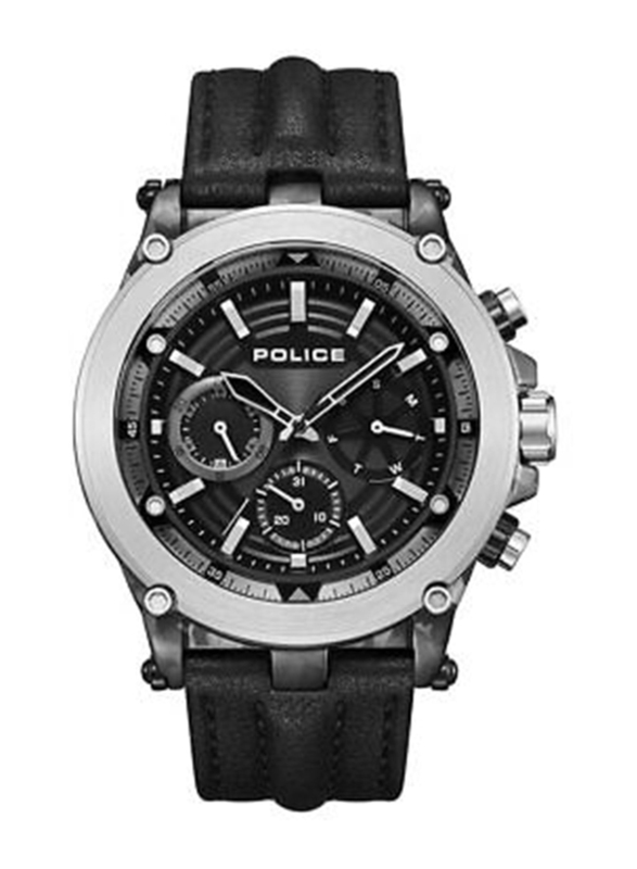 Police Taman Analog Watch for Men with Leather Band, Water Resistant, PEWJF2226640, Black