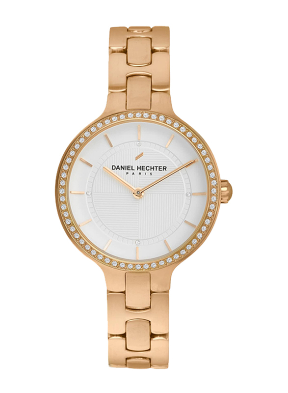 Daniel Hechter Analog Watch for Women with Stainless Steel Band, Water Resistant, DHL00301, White-Rose Gold