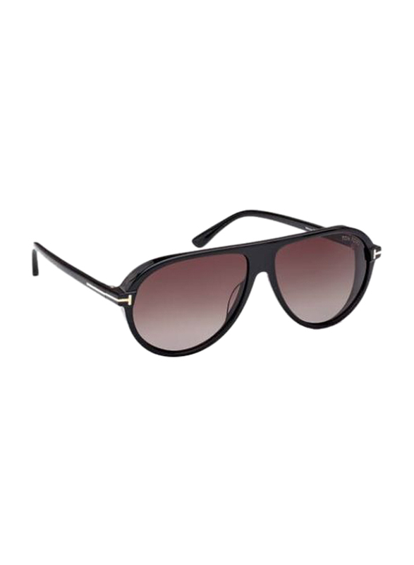 Tom Ford Full-Rim Pilot Shiny Black Sunglasses for Men, Gradient Smoke Lens, Ft1023/s 01b, 60/13/140
