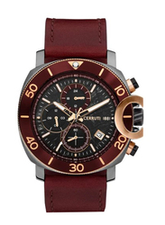 Cerruti 1881 Analog Watch for Men with Leather Band, Water Resistant, CIWGF2224502, Brown-Black