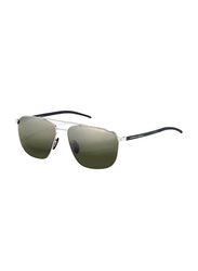 Porsche Design Polarized Full Rim Pilot Silver Sunglasses for Men, Green Lens, P8909 D, 60/14