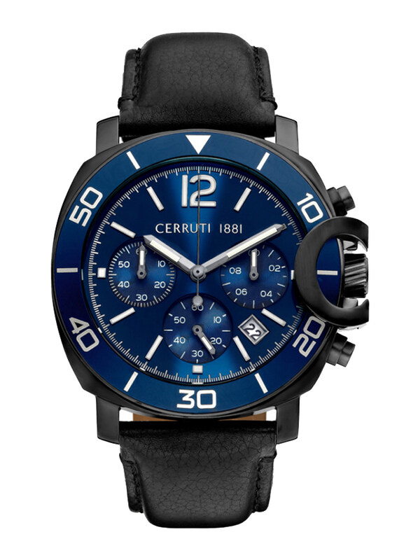 

Cerruti 1881 Positano Analog Watch for Men with Leather Band & Splash Resistant, C CRWA30305, Black-Blue