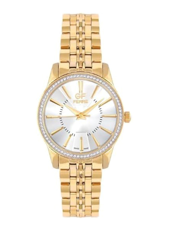 GF Ferre Wrist Watch for Women with Band, Water Resistant, GFGP74393.2.2, Gold-White