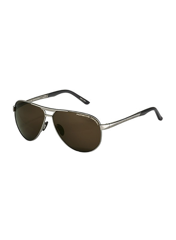 Porsche Design Full Rim Aviator Grey Sunglasses for Men, Brown Lens, P8649 D, 62/10