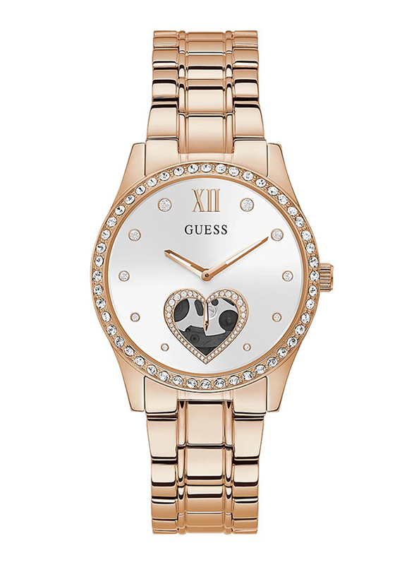 Guess Analog Watch for Women with Stainless Steel Band, Water Resistant, GW0380L3, Rose Gold/White
