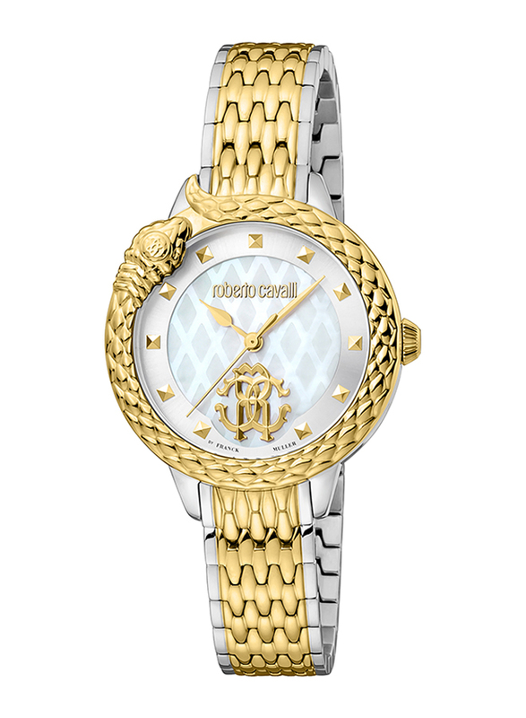 Roberto Cavalli Analog Watch for Women with Stainless Steel Band, Water Resistant, RV1L178M0081, Gold-Gold