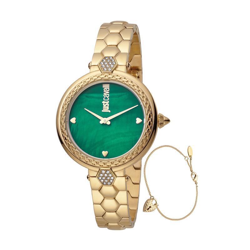 Just Cavalli Analog Watch for Women with Stainless Steel Band, JC1L128M0575, Gold-Green