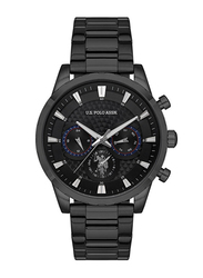 US Polo Assn. Analog Watch for Men with Stainless Steel Band, Water Resistant and Chronograph, Uspa1055-06, Black
