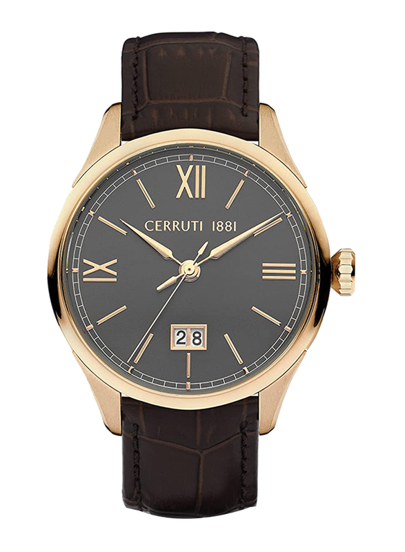 Cerruti 1881 Analog Watch for Men with Leather Band, Water Resistant, CIWGB2205802, Brown-Grey