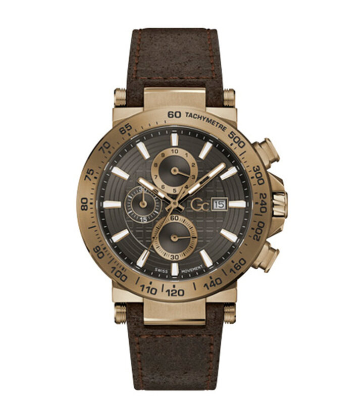 

GC Analog Watch for Men with Leather Genuine Band, Y37001G5, Brown-Grey