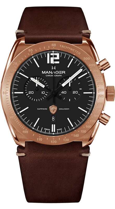 Manager Analog Watch for Men with Leather Genuine Band, MAN-MA-02-RL, Brown-Black