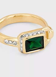 Guess Padlock Ring Ring for Women with Green Stone, Gold, EU 54