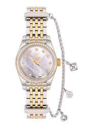 GF Ferre Wrist Watch for Women with Band, Water Resistant, GFTG8073LCZ, Silver/Gold-Mother Of Pearl