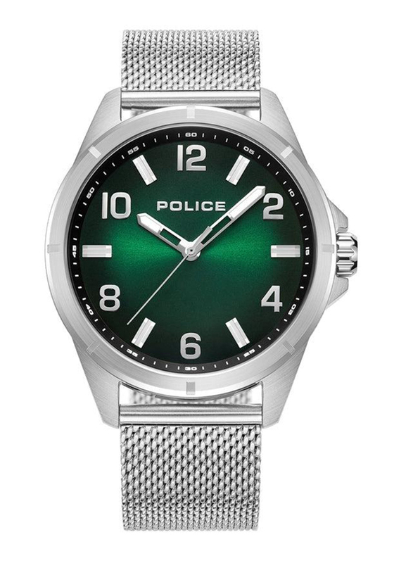 Police Analog Watch for Men with Stainless Steel Band, Water Resistant, PEWJG0018301, Silver-Green