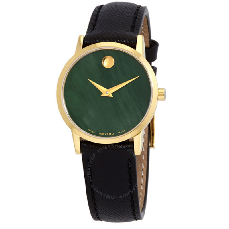 Movado Analog Watch for Women with Leather Genuine Band, 7613272330500, Black-Green