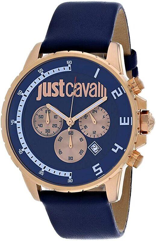 

Just Cavalli Analog Watch for Men with Leather Genuine Band, JC1G063L0235, Dark Blue-Dark Blue