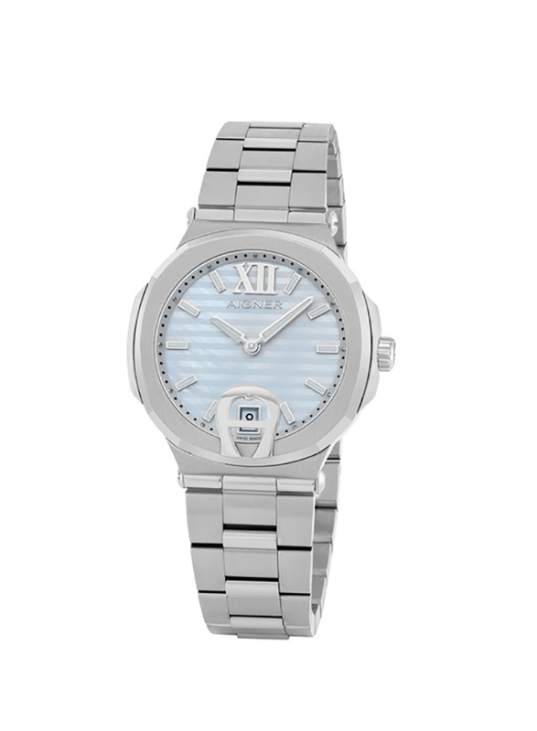 Aigner Taviano Analog Watch for Women with Stainless Steel Band, M A113211, Silver-Light Blue