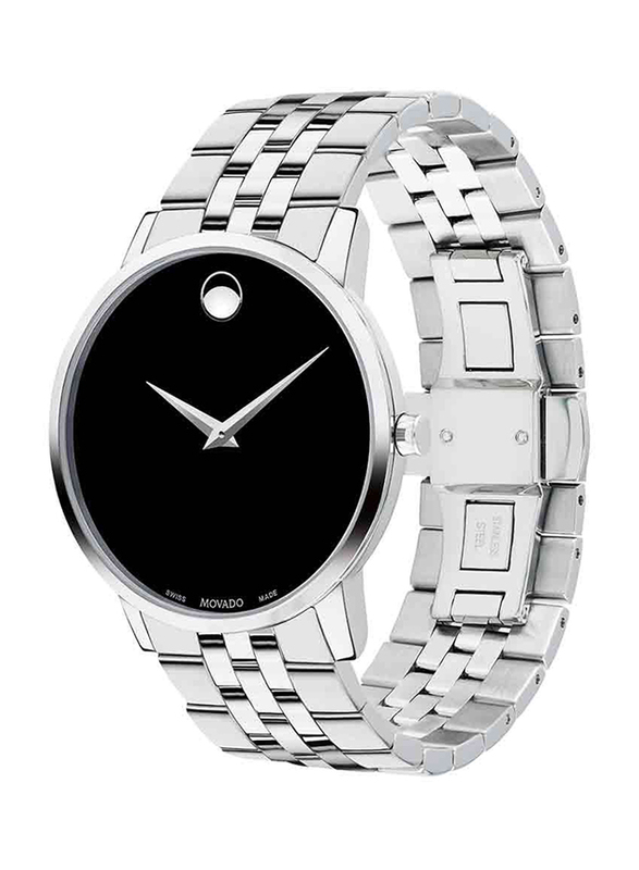 Movado Analog Watch for Men with Stainless Steel Band, 607199, Silver-Black