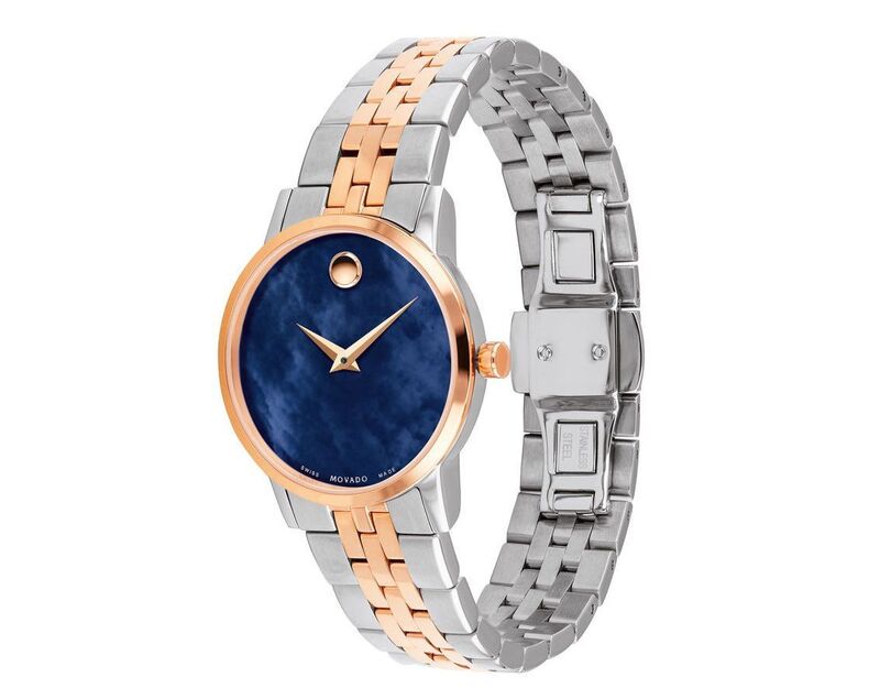 Movado Analog Watch for Women with Stainless Steel Band, 607268, Multicolour-Blue