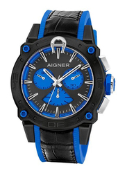 Aigner Turin Wrist Watch for Men with Leather Band, Water Resistant & Chronograph, M A149102, Black-Blue