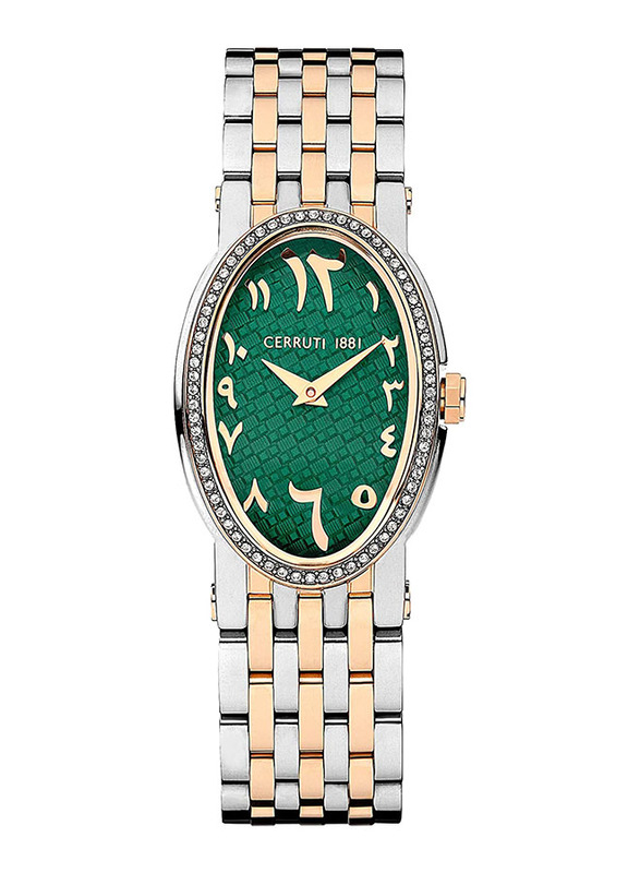 Cerruti 1881 Norica Analog Watch for Women with Stainless Steel Band, Water Resistant, CIWLG2206603, Green-Silver/Gold