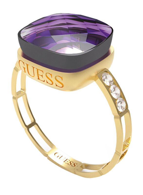 

Guess Ring for Women with Purple Crystal Stone, Gold, EU 54