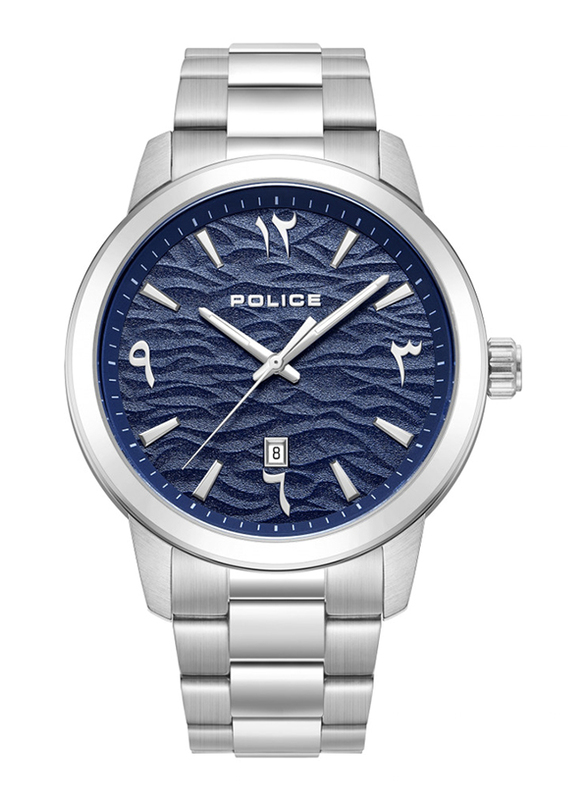 Police Analog Watch for Men with Stainless Steel Band, Water Resistant, PEWJH0004905, Blue-Silver