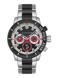 US Polo Assn. Analog Watch for Men with Stainless Steel Band, Water Resistant and Chronograph, Uspa1026-02, Silver/Black-Multicolour