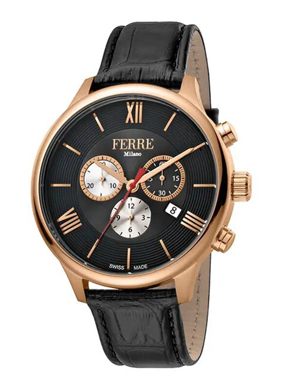 

Ferre Milano Watch for Men with Leather Band, Water Resistant, FM1G144L0031, Black-Rose Gold