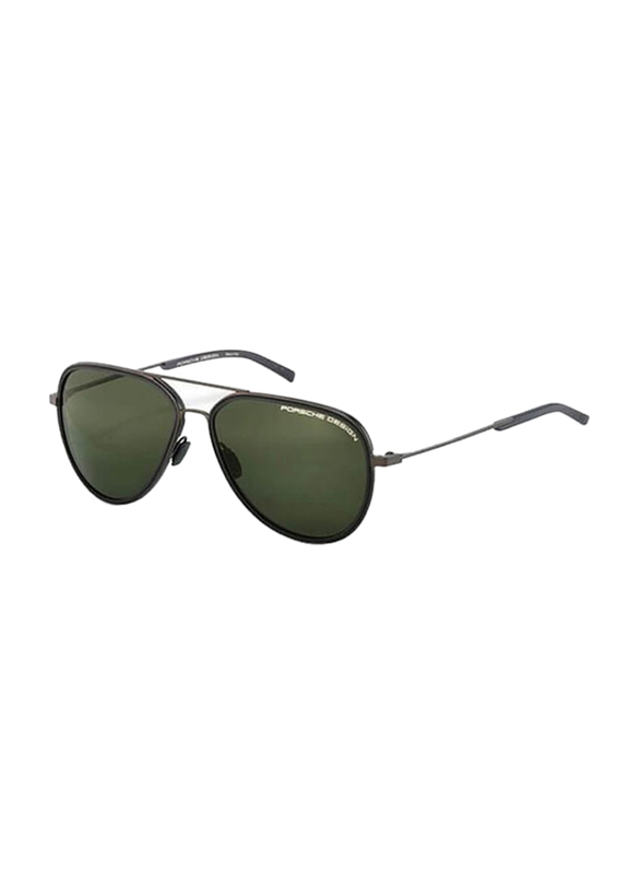 Porsche Design Full Rim Aviator Black Sunglasses for Men, Green Lens, 14/60