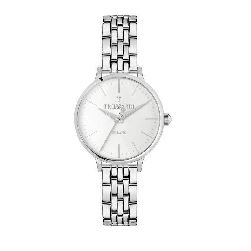 

Trussardi Analog Wrist Watch for Women with Stainless Steel Band, Water Resistant, R2453126504, Silver-White