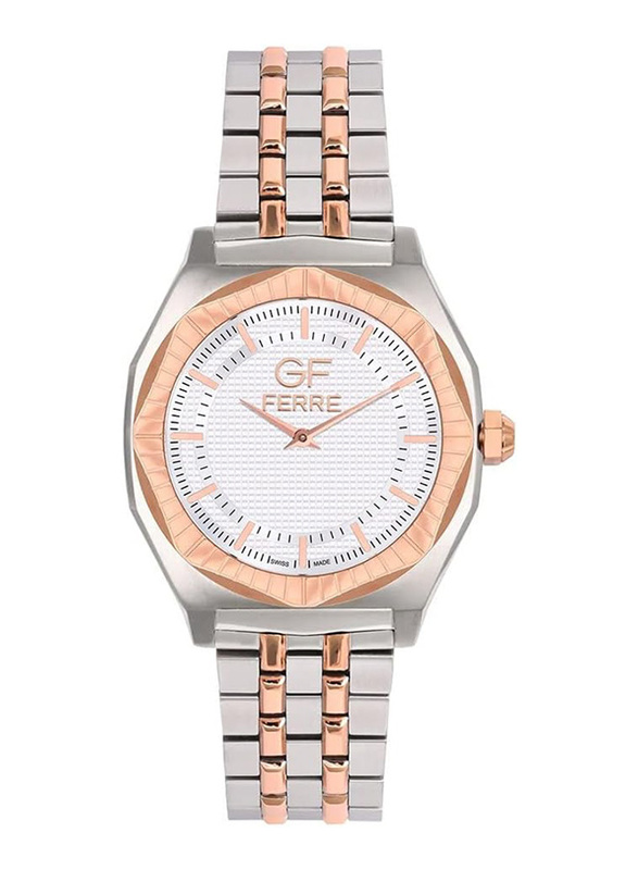 GF Ferre Wrist Watch for Men with Band, Water Resistant, GFTRW8064G, Silver/Rose Gold-White